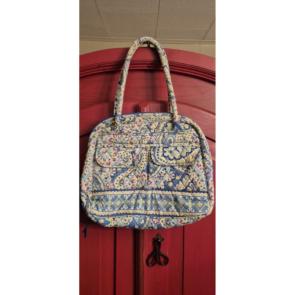 Vera Bradley Capri Blue Quilted Canvas Bowler Satchel Shoulder Bag Retired HTF